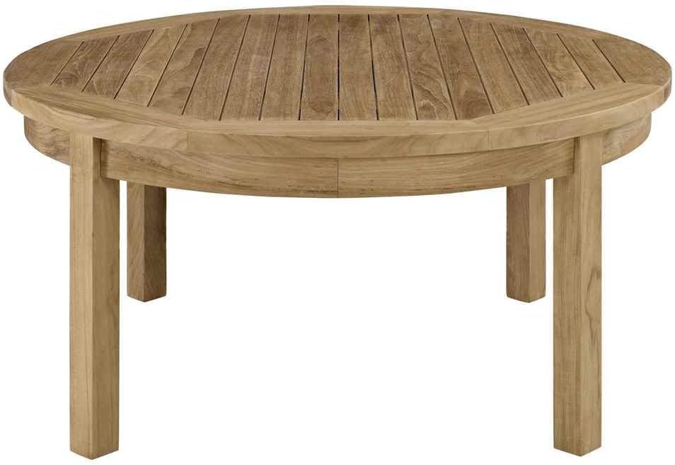 Modway Marina Premium Grade A Teak Wood Outdoor Patio Round Coffee Table in Natural