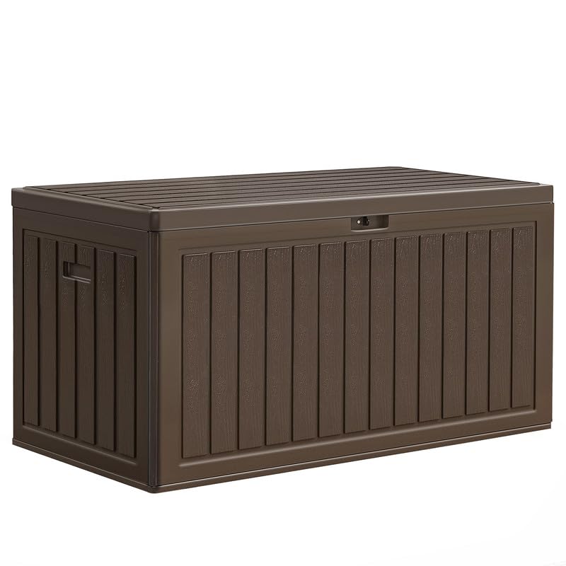 YITAHOME 70 Gallon Deck Bench with Storage, Outdoor Storage Box Bench with Armrests for Patio Garden Pool Porch, Waterproof&Lockable, Light Brown