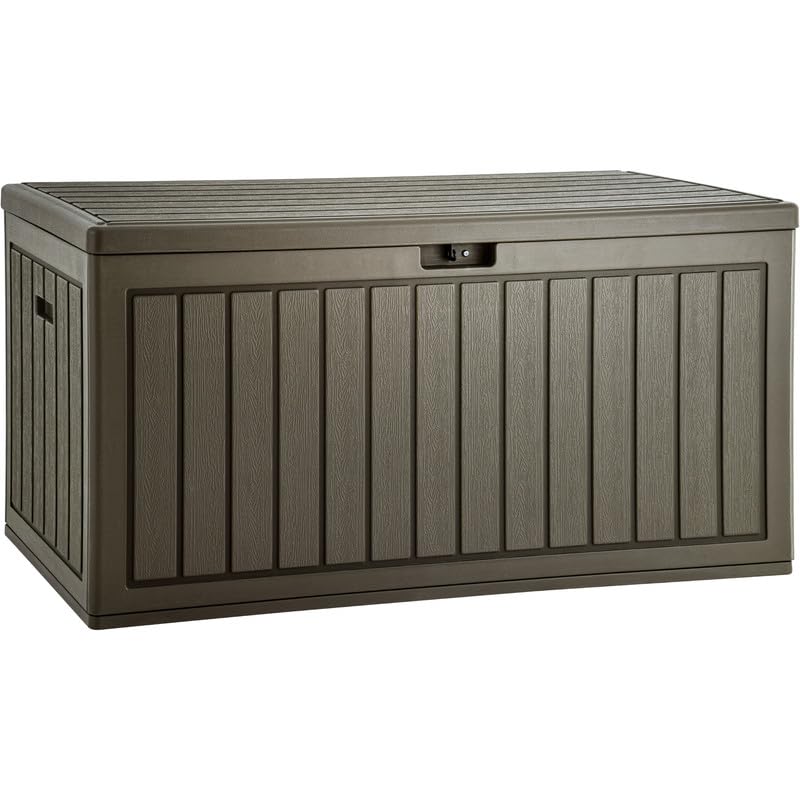 YITAHOME 70 Gallon Deck Bench with Storage, Outdoor Storage Box Bench with Armrests for Patio Garden Pool Porch, Waterproof&Lockable, Light Brown