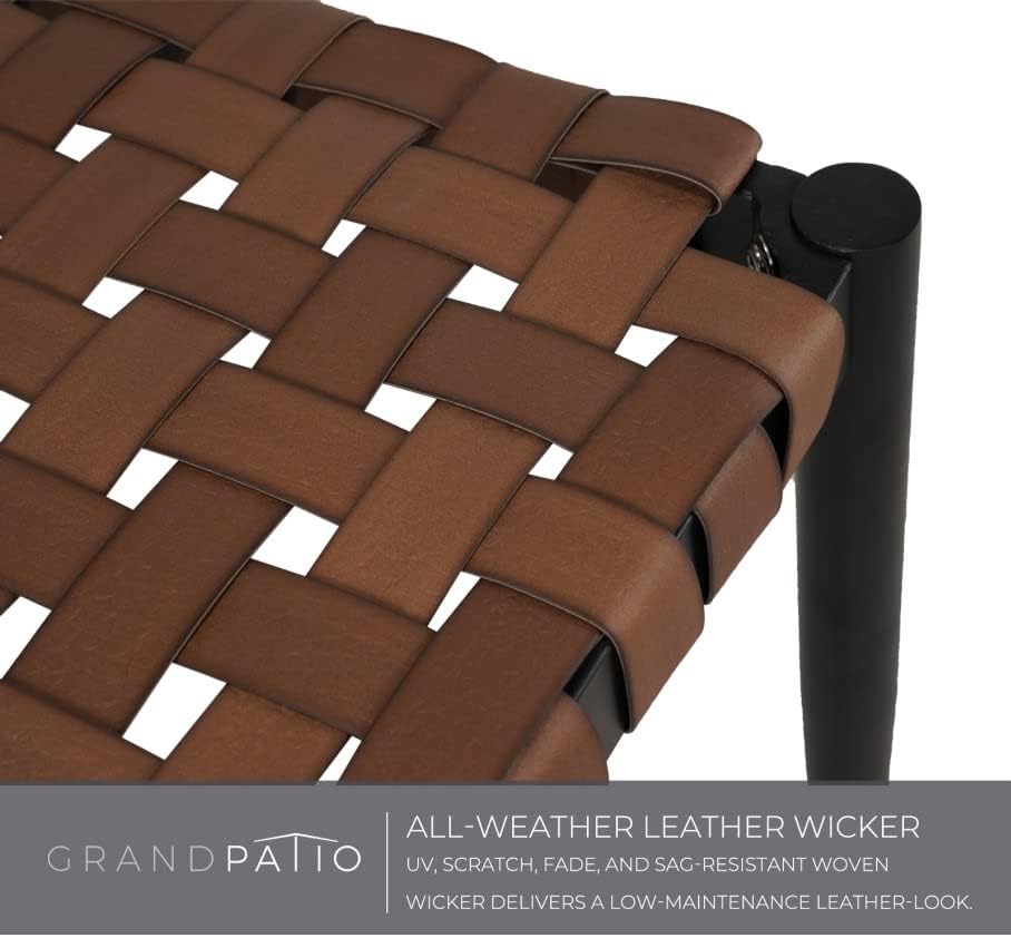 Grand patio 43.3" Outdoor Bench All Weather 2-Seat Backless Leather Wicker Bench, Garden Bench with 350-lb Weight Capacity, Patio Bench for Porch, Garden and Backyard (Natural Brown)