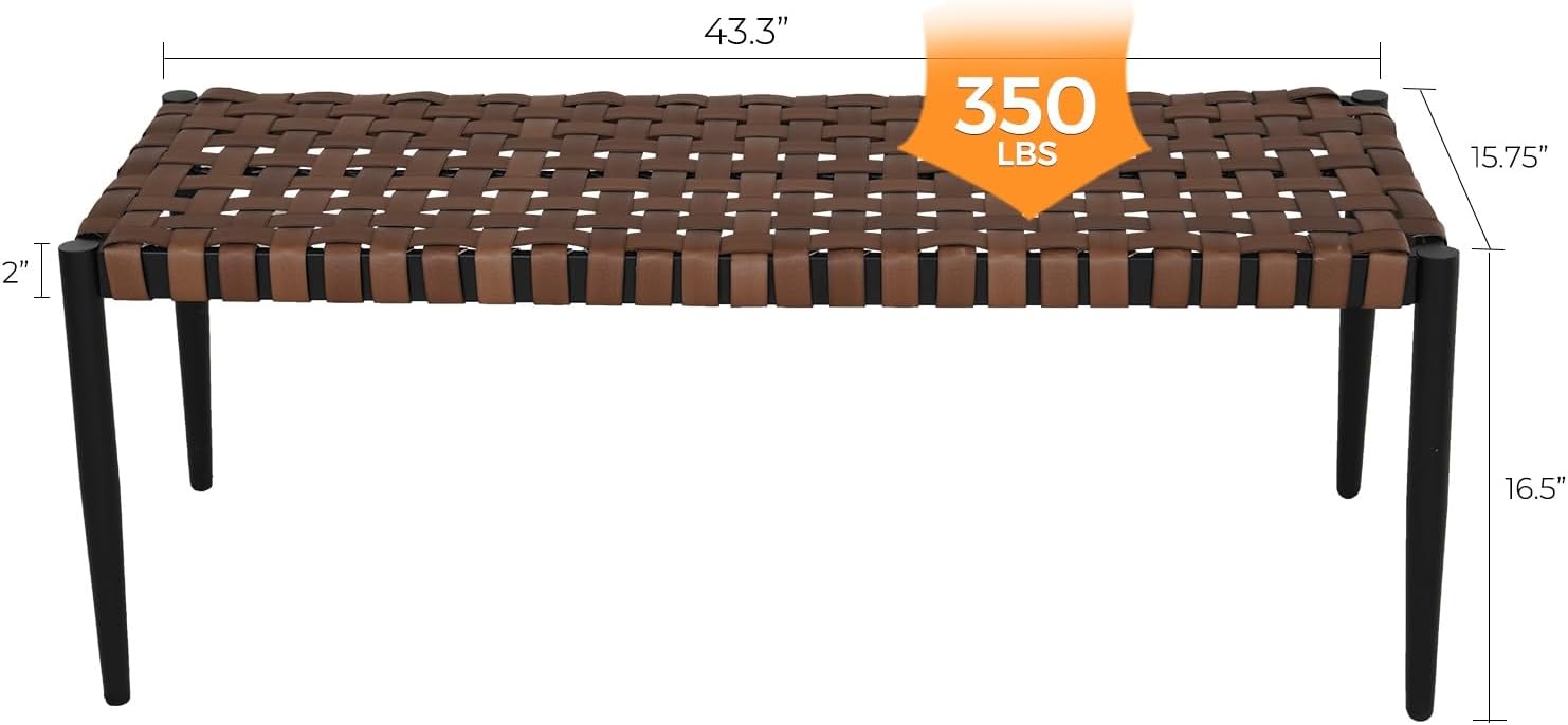 Grand patio 43.3" Outdoor Bench All Weather 2-Seat Backless Leather Wicker Bench, Garden Bench with 350-lb Weight Capacity, Patio Bench for Porch, Garden and Backyard (Natural Brown)