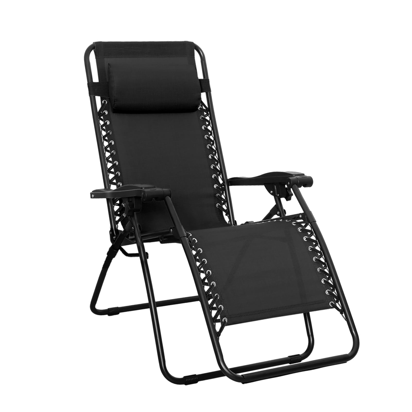 Amazon Basics Zero Gravity Lounge Chair with Pillow, Foldable Outdoor Reclining Chair for Patio and Beach, Weather-Resistant Textilene, 300 lb Capacity, 26", Beige