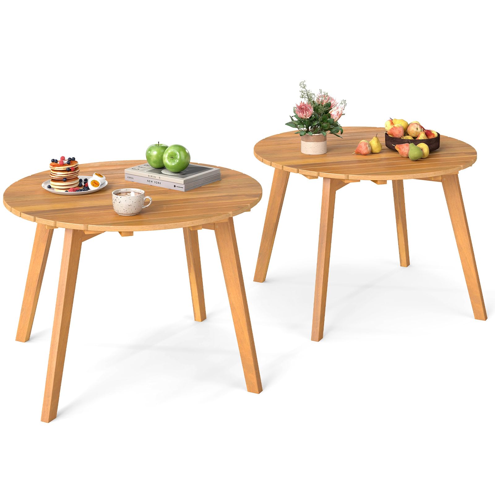 Tangkula Outdoor Side Table, 24.5 Inch Acacia Wood Round Accent Bistro Patio Table with Slatted Tabletop, for Backyard, Balcony, Poolside, Garden (1)