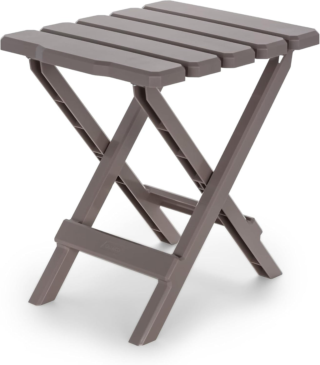 Camco Adirondack Portable Outdoor Camping Small Weatherproof Rustproof Durable Plastic Folding Side Table for Indoor and Outdoor Use, Taupe