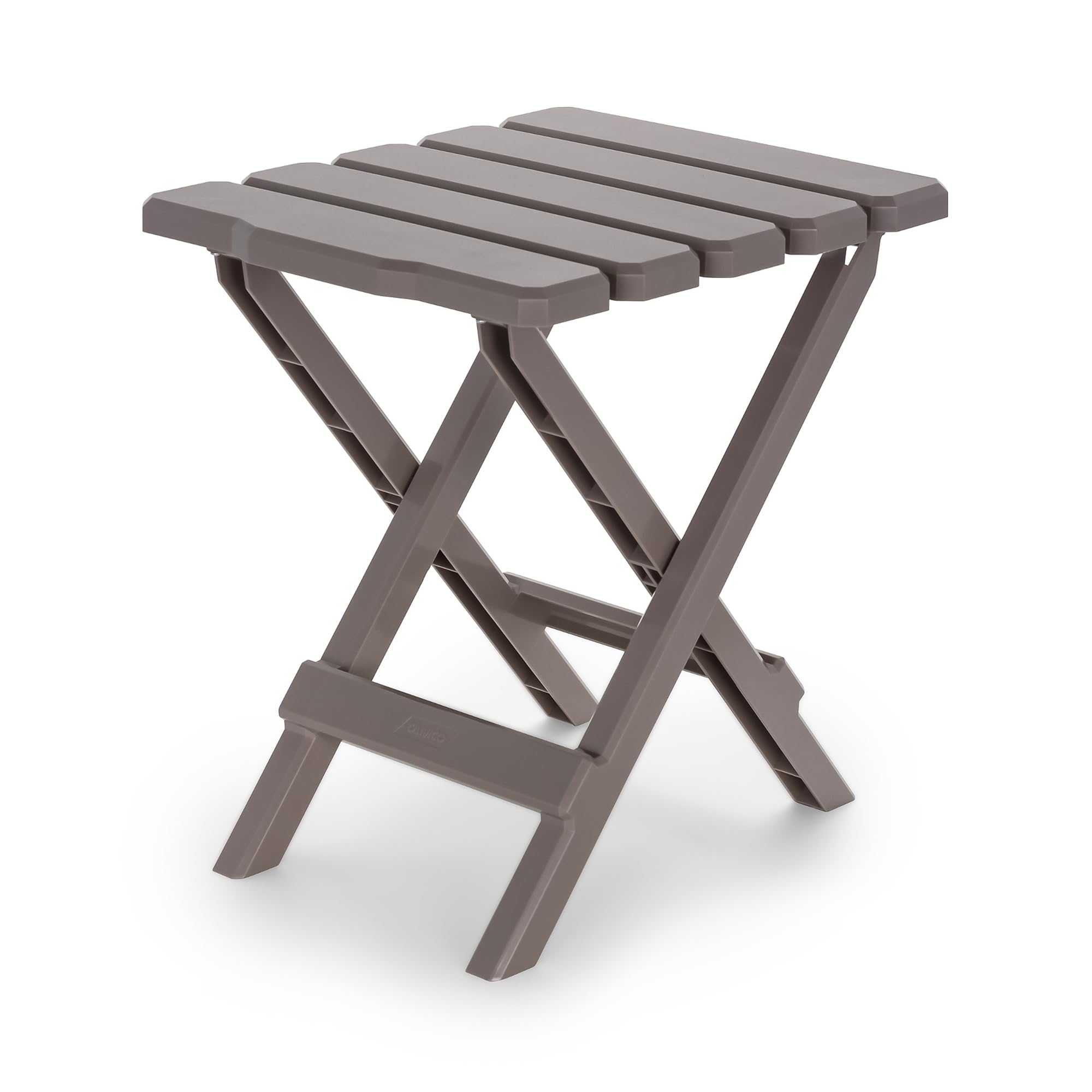 Camco Adirondack Portable Outdoor Camping Small Weatherproof Rustproof Durable Plastic Folding Side Table for Indoor and Outdoor Use, Taupe