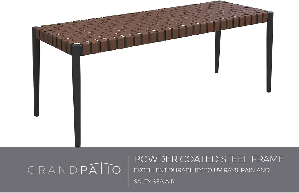 Grand patio 43.3" Outdoor Bench All Weather 2-Seat Backless Leather Wicker Bench, Garden Bench with 350-lb Weight Capacity, Patio Bench for Porch, Garden and Backyard (Natural Brown)