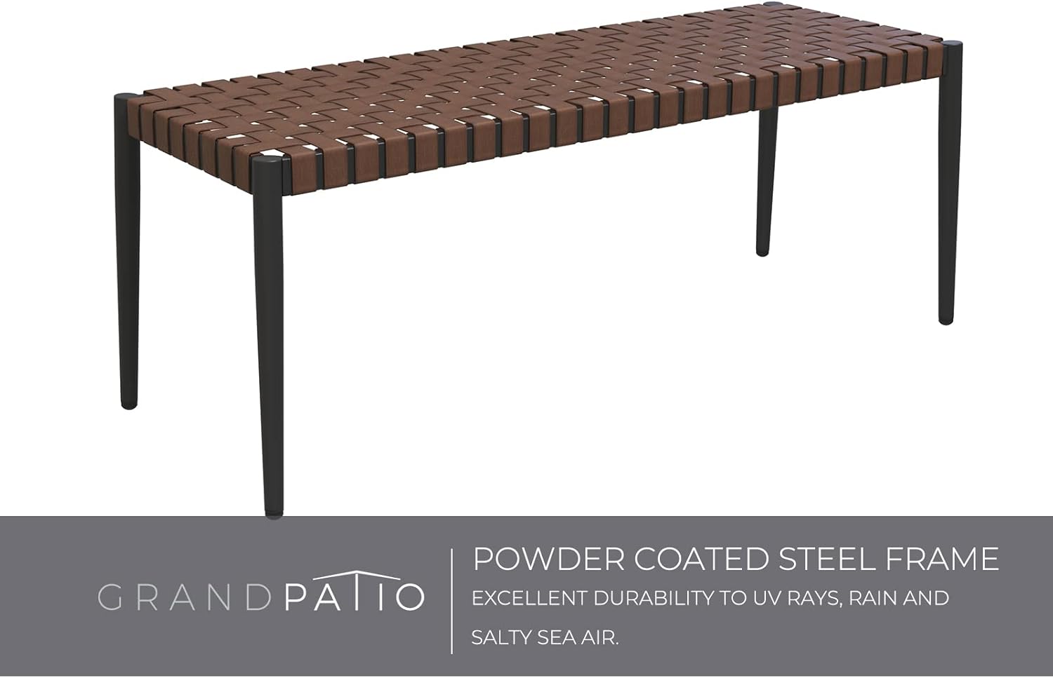 Grand patio 43.3" Outdoor Bench All Weather 2-Seat Backless Leather Wicker Bench, Garden Bench with 350-lb Weight Capacity, Patio Bench for Porch, Garden and Backyard (Natural Brown)