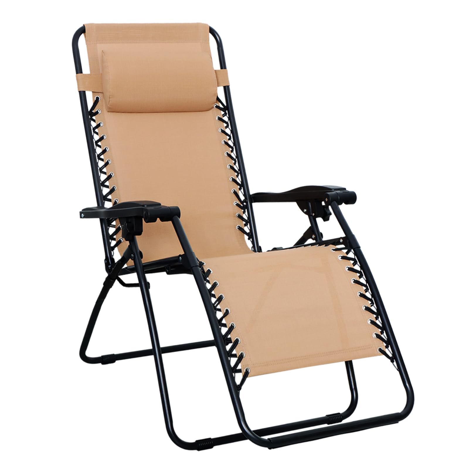 Amazon Basics Zero Gravity Lounge Chair with Pillow, Foldable Outdoor Reclining Chair for Patio and Beach, Weather-Resistant Textilene, 300 lb Capacity, 26", Beige