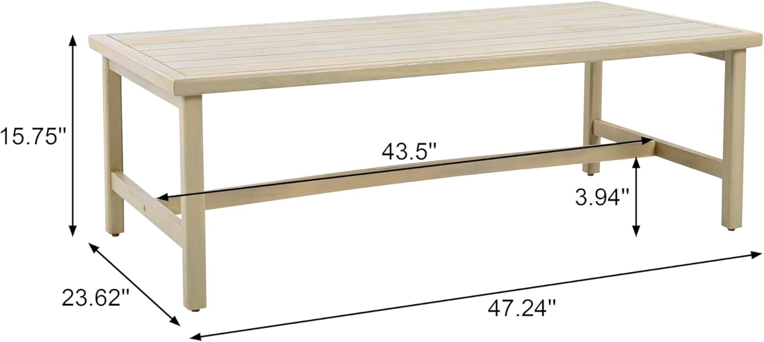 Merax Patio Acacia Wood Coffee Table Outdoor Furniture, Bear 310LBS, 47.24"x23.62"x15.75", Light Teak
