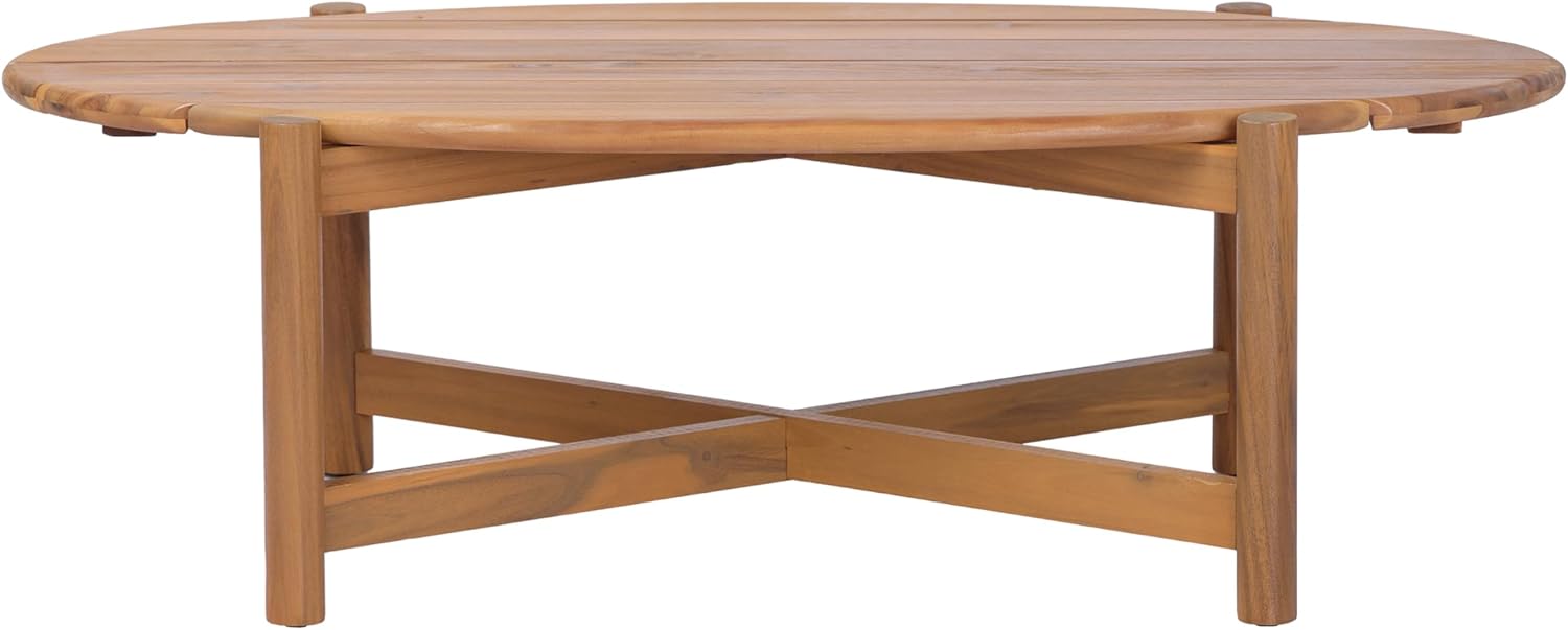 Teak Solid Wood Outdoor Table with Slat Top for Patio