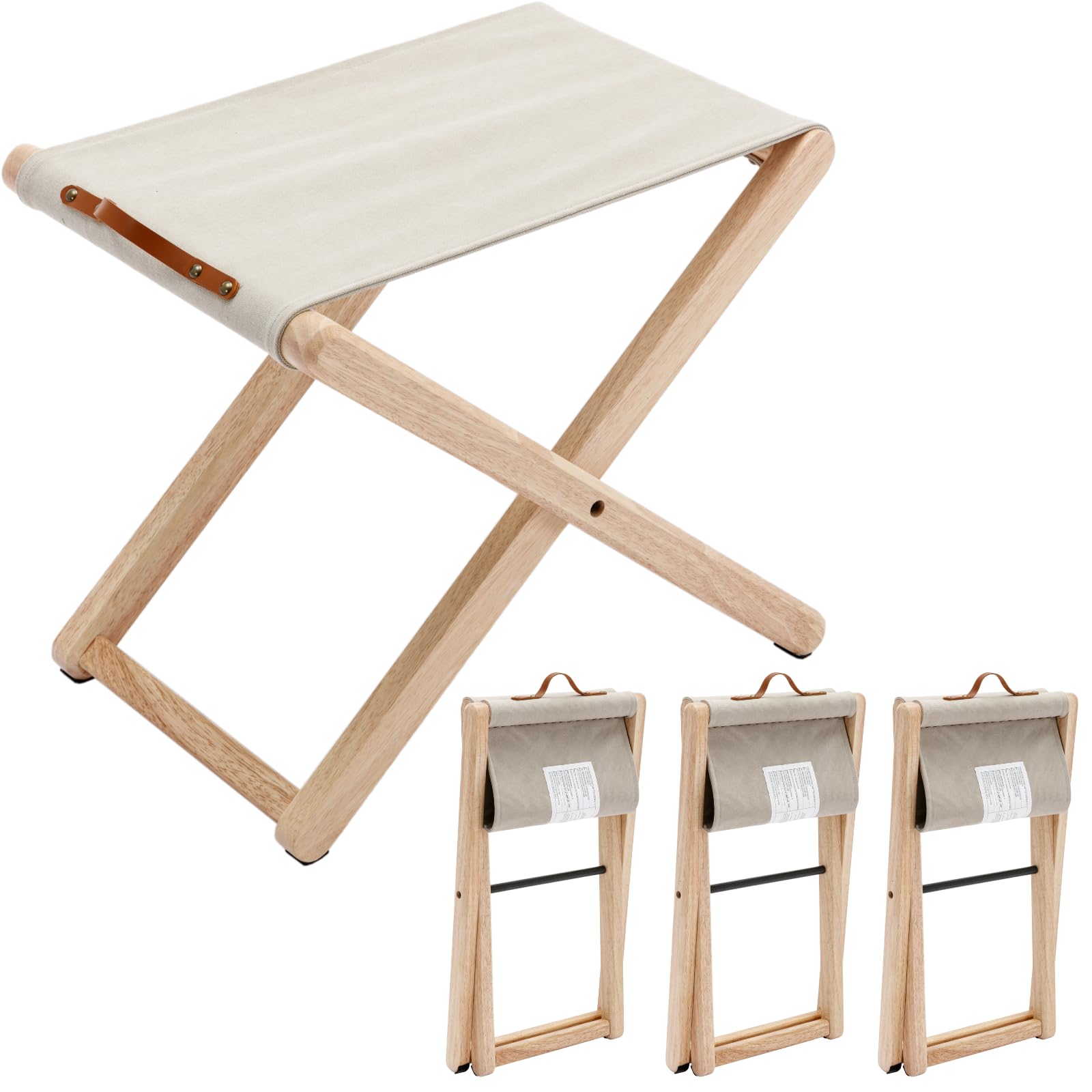 Folding Canvas Camp Stools Set of 2, Wood Folding Camping Stool Patio Portable Foot Stool for Garden Outdoor Fishing Picnic Travel BBQ, Grey