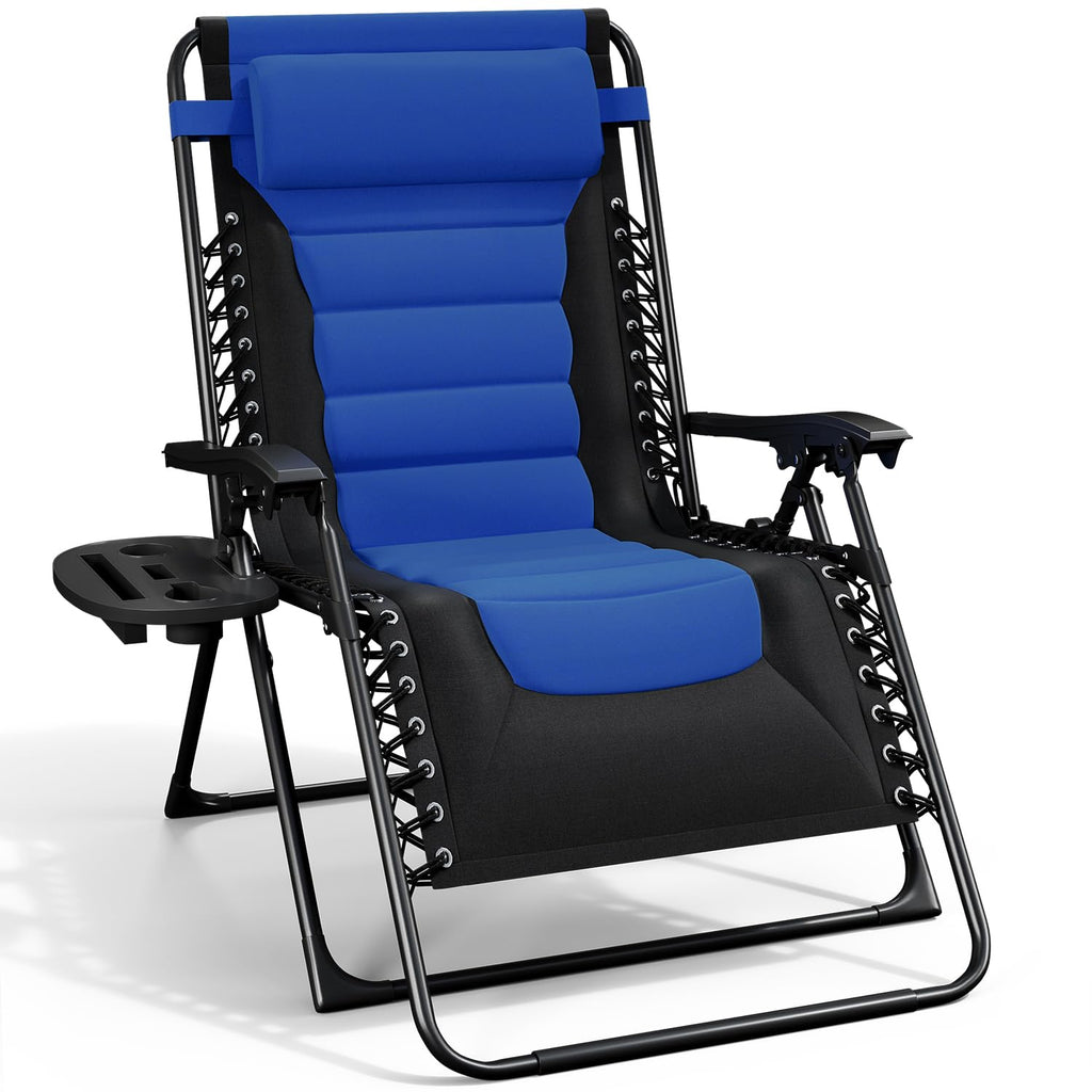 Nestl Outdoor Padded Zero Gravity Chair, Patio Lounge Chair Outdoor Recliner, Oversized Anti Gravity Lounger with Adjustable Headrest and Cup Holder, Foldable for Camping, Yard - Black/Grey