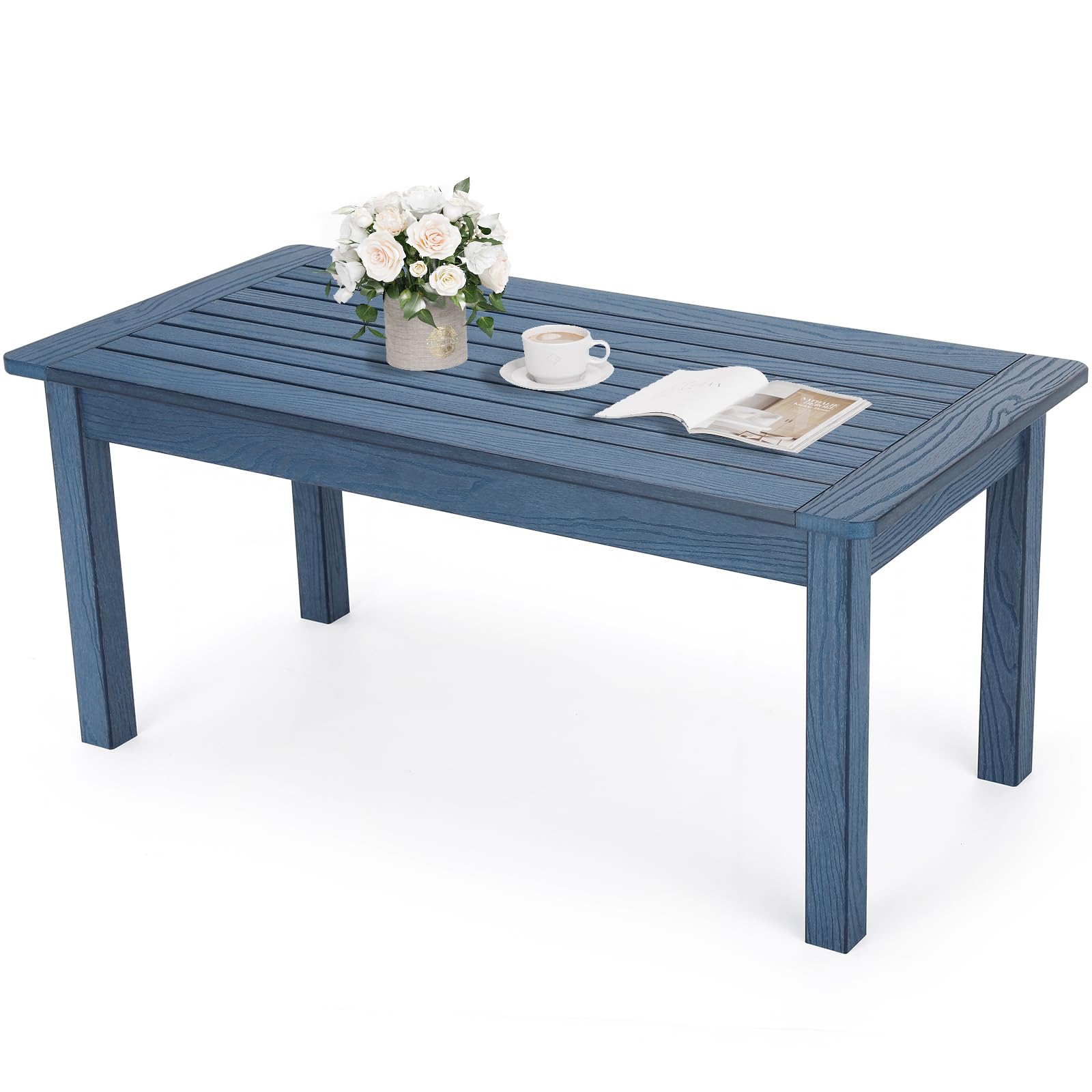Stoog All-Weather Outdoor Coffee Table, HIPS Patio Coffee Tables for Outdoor, Modern Rectangle End Table for Backyard, Porch, Garden, Pool & Deck, Teak