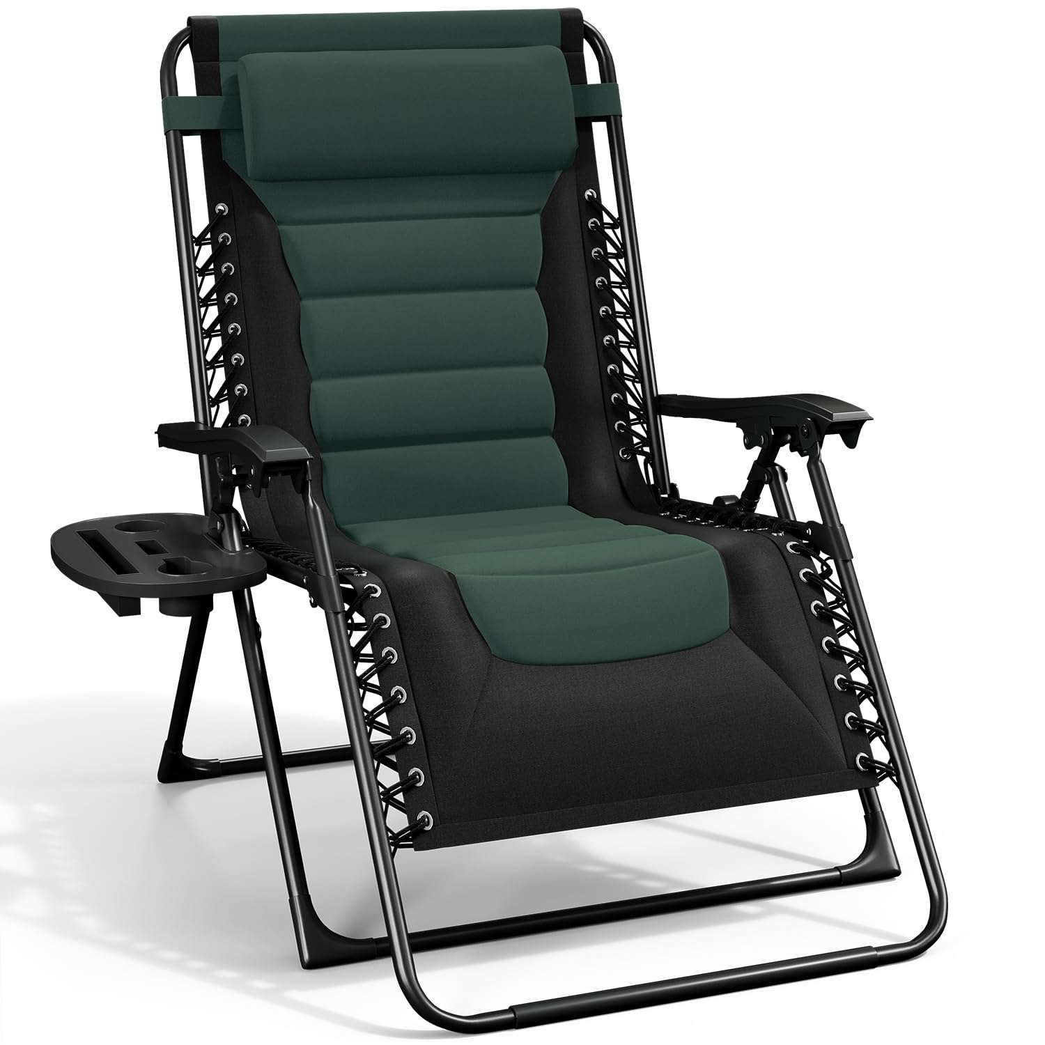 Nestl Outdoor Padded Zero Gravity Chair, Patio Lounge Chair Outdoor Recliner, Oversized Anti Gravity Lounger with Adjustable Headrest and Cup Holder, Foldable for Camping, Yard - Black/Grey