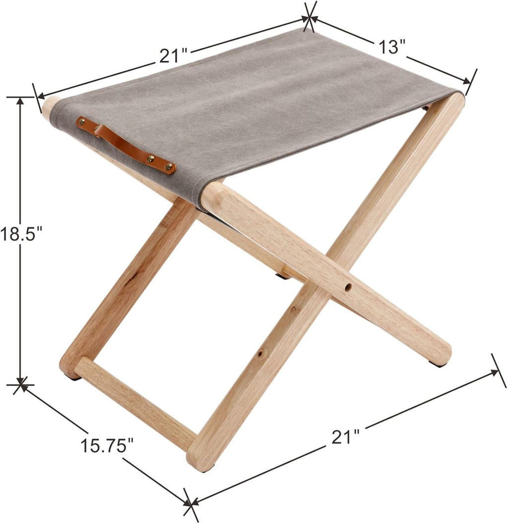 Folding Canvas Camp Stools Set of 2, Wood Folding Camping Stool Patio Portable Foot Stool for Garden Outdoor Fishing Picnic Travel BBQ, Grey