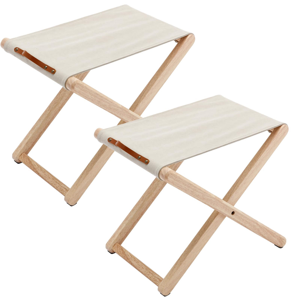 Folding Canvas Camp Stools Set of 2, Wood Folding Camping Stool Patio Portable Foot Stool for Garden Outdoor Fishing Picnic Travel BBQ, Grey