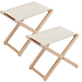 Folding Canvas Camp Stools Set of 2, Wood Folding Camping Stool Patio Portable Foot Stool for Garden Outdoor Fishing Picnic Travel BBQ, Grey