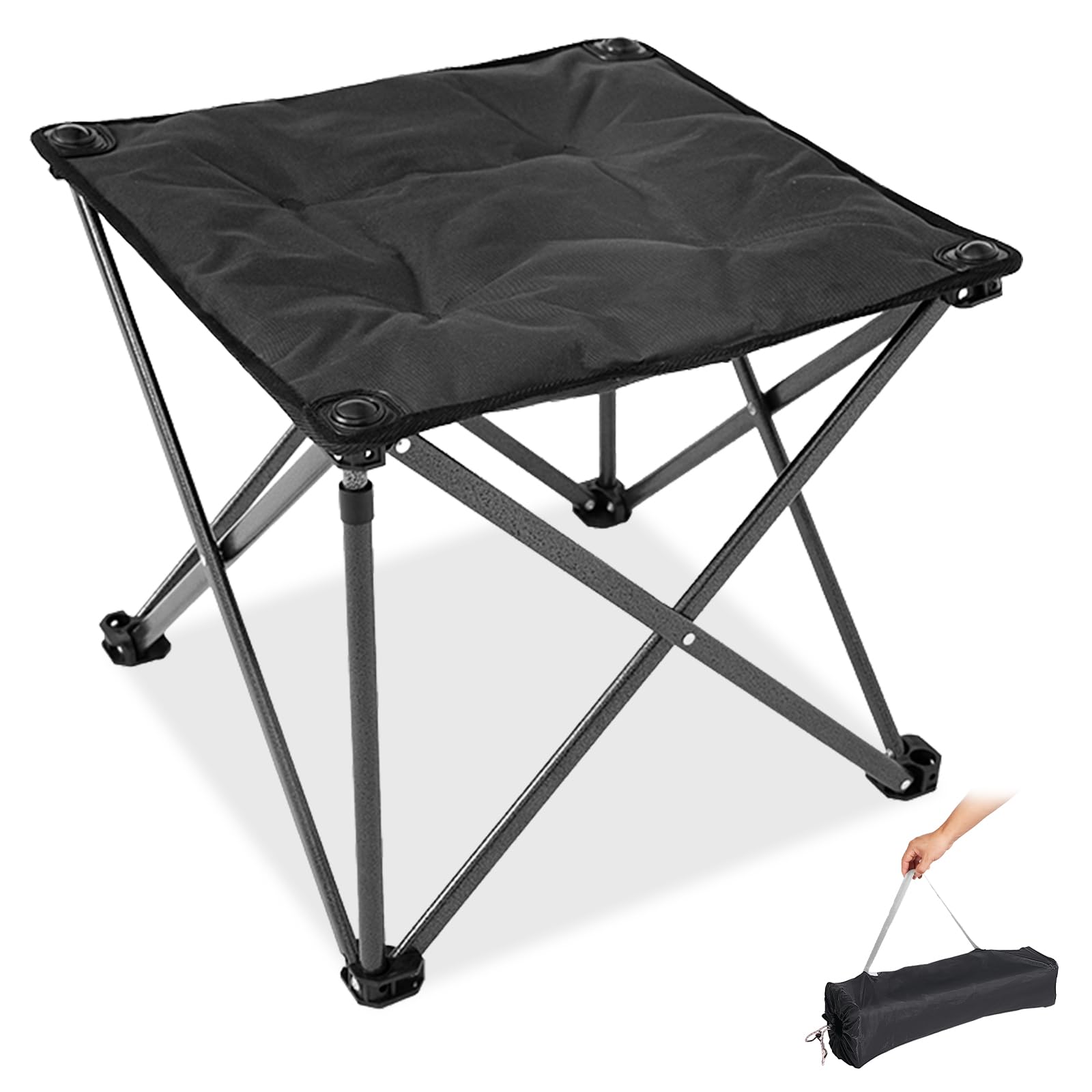 FUNDANGO Oversized Camping Stool for Adults, Thick Padded 18.1 Inch Folding Ottoman Foot Rest, 440 Lbs Heavy Duty Outdoor Camp Chairs with Anti-Slip Foots & Carry Bag for Fishing Lawn Travel (Black)