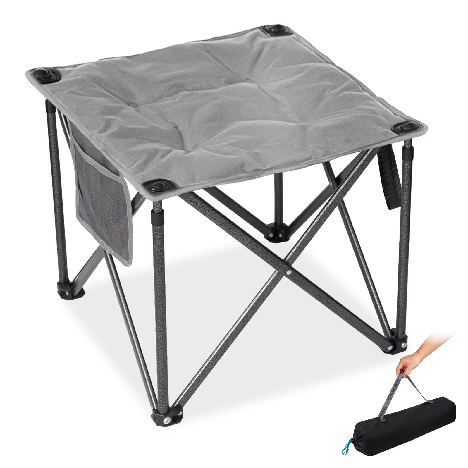 FUNDANGO Oversized Camping Stool for Adults, Thick Padded 18.1 Inch Folding Ottoman Foot Rest, 440 Lbs Heavy Duty Outdoor Camp Chairs with Anti-Slip Foots & Carry Bag for Fishing Lawn Travel (Black)