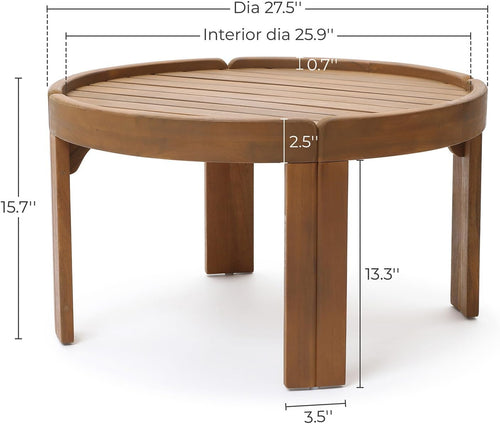 27.5" Dia Wooden Outdoor Table for Patio, Balcony & Porch