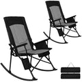 Romswi 2PCS Folding Rocking Camping Chair for Adults, Heavy Duty XL Padded Rocker with High Back, Portable Outdoor Rocking Chair for Patio, Lawn, Garden, Beach Up tp 400 lbs, Blue