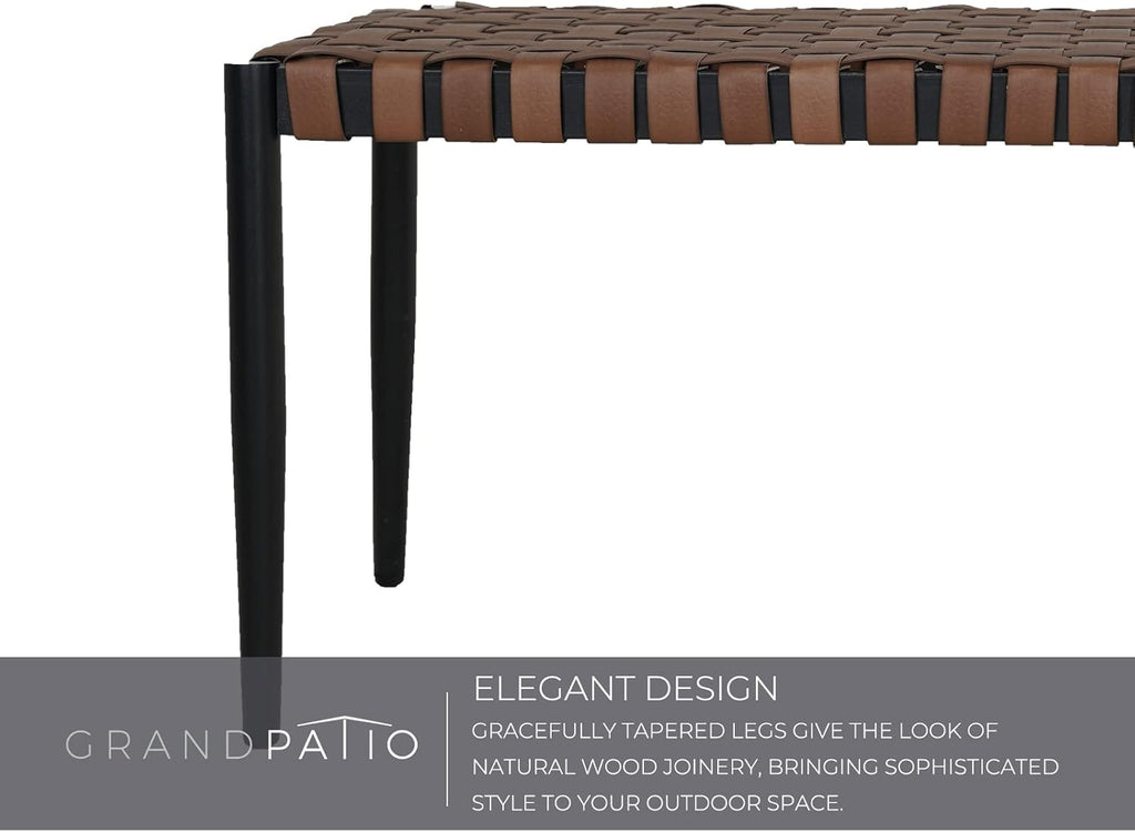 Grand patio 43.3" Outdoor Bench All Weather 2-Seat Backless Leather Wicker Bench, Garden Bench with 350-lb Weight Capacity, Patio Bench for Porch, Garden and Backyard (Natural Brown)