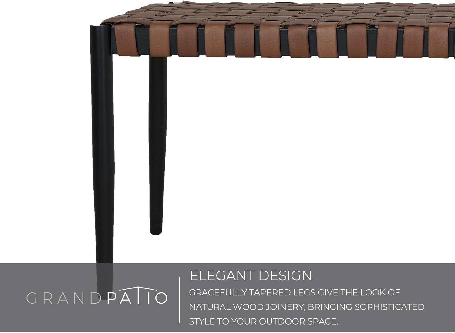 Grand patio 43.3" Outdoor Bench All Weather 2-Seat Backless Leather Wicker Bench, Garden Bench with 350-lb Weight Capacity, Patio Bench for Porch, Garden and Backyard (Natural Brown)