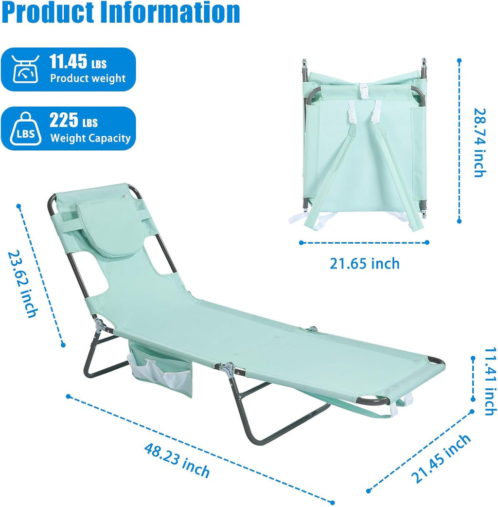 SunnyFeel Lounge Beach Chair for Adults with Face Hole, Backpack Reclining Beach Chairs Lay Flat, Sun Face Down Tanning Chair, Portable Folding Camping Cot for Outside Pool, Sunbathing, Reading
