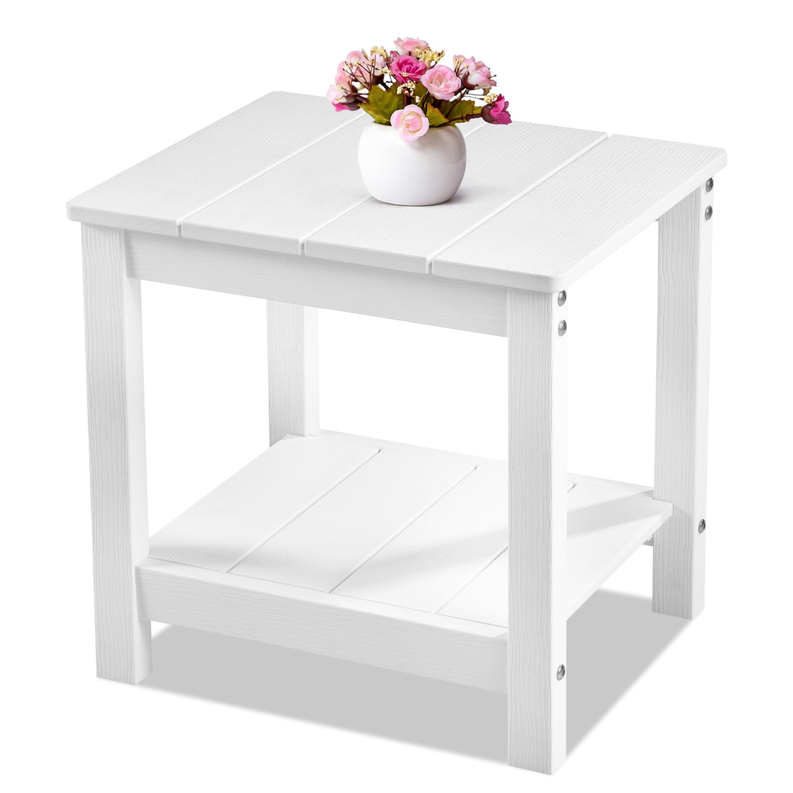 Stoog All-Weather Outdoor Coffee Table, HIPS Patio Coffee Tables for Outdoor, Modern Rectangle End Table for Backyard, Porch, Garden, Pool & Deck, Teak