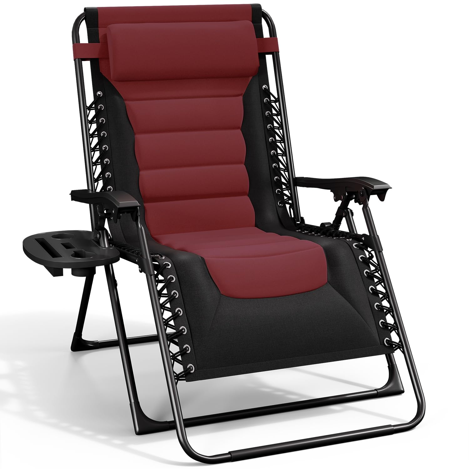Nestl Outdoor Padded Zero Gravity Chair, Patio Lounge Chair Outdoor Recliner, Oversized Anti Gravity Lounger with Adjustable Headrest and Cup Holder, Foldable for Camping, Yard - Black/Grey
