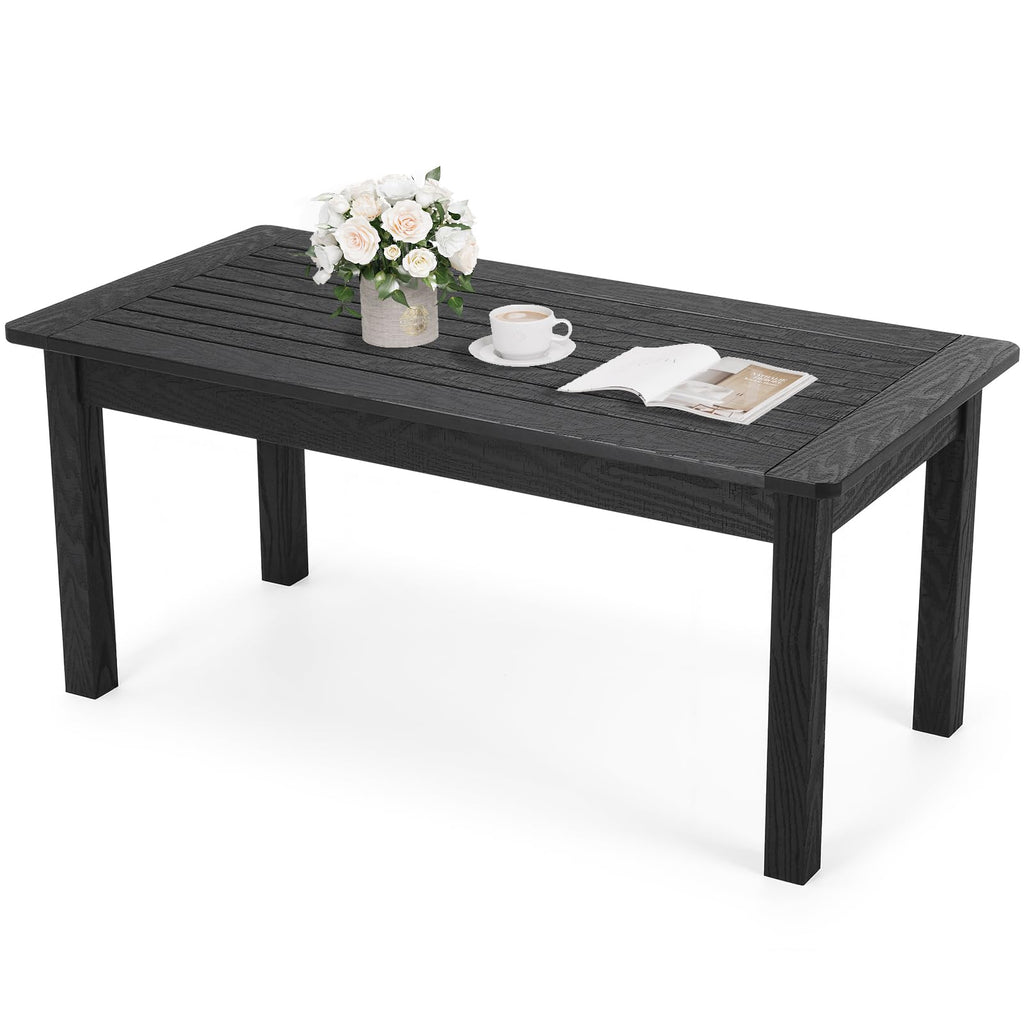 Stoog All-Weather Outdoor Coffee Table, HIPS Patio Coffee Tables for Outdoor, Modern Rectangle End Table for Backyard, Porch, Garden, Pool & Deck, Teak