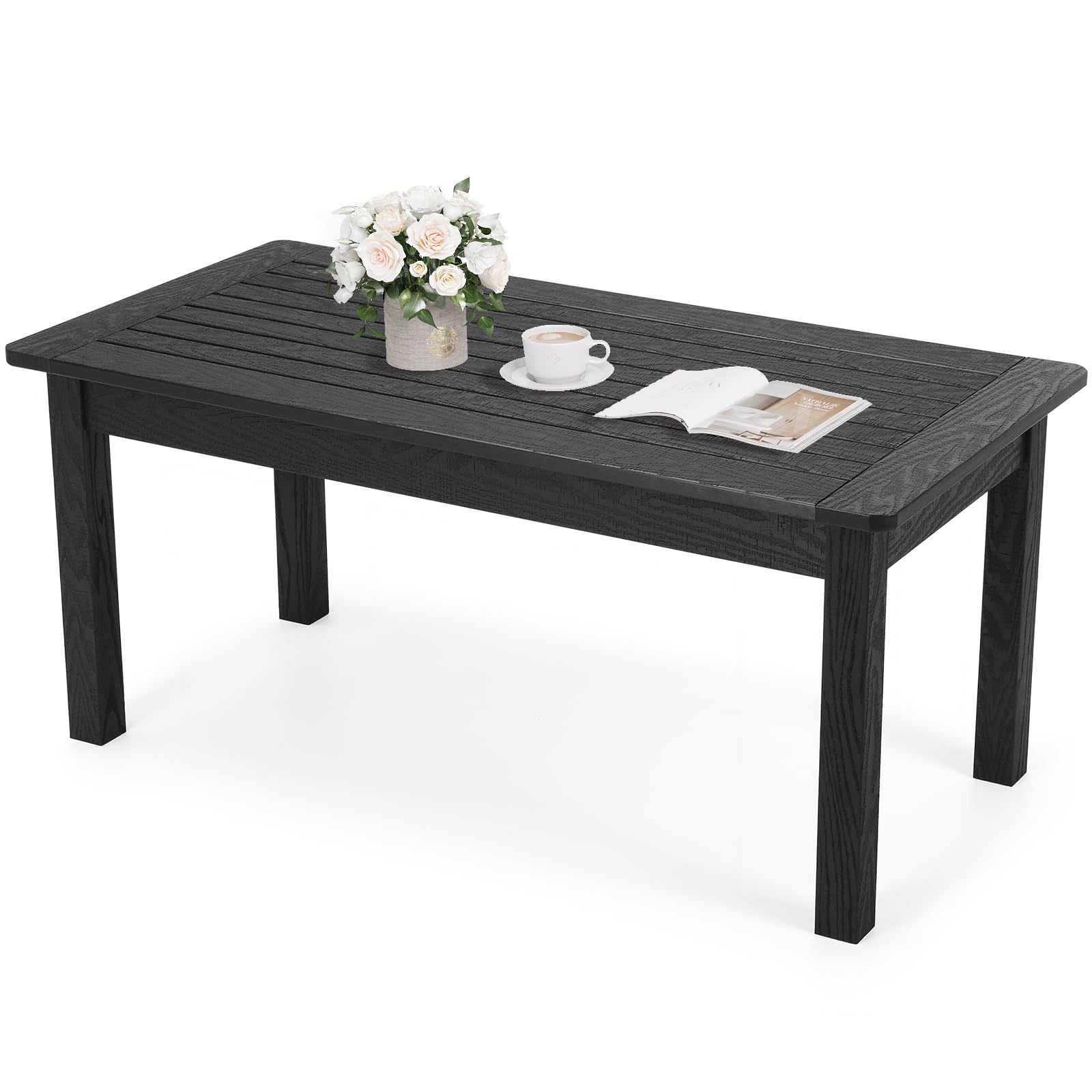Stoog All-Weather Outdoor Coffee Table, HIPS Patio Coffee Tables for Outdoor, Modern Rectangle End Table for Backyard, Porch, Garden, Pool & Deck, Teak
