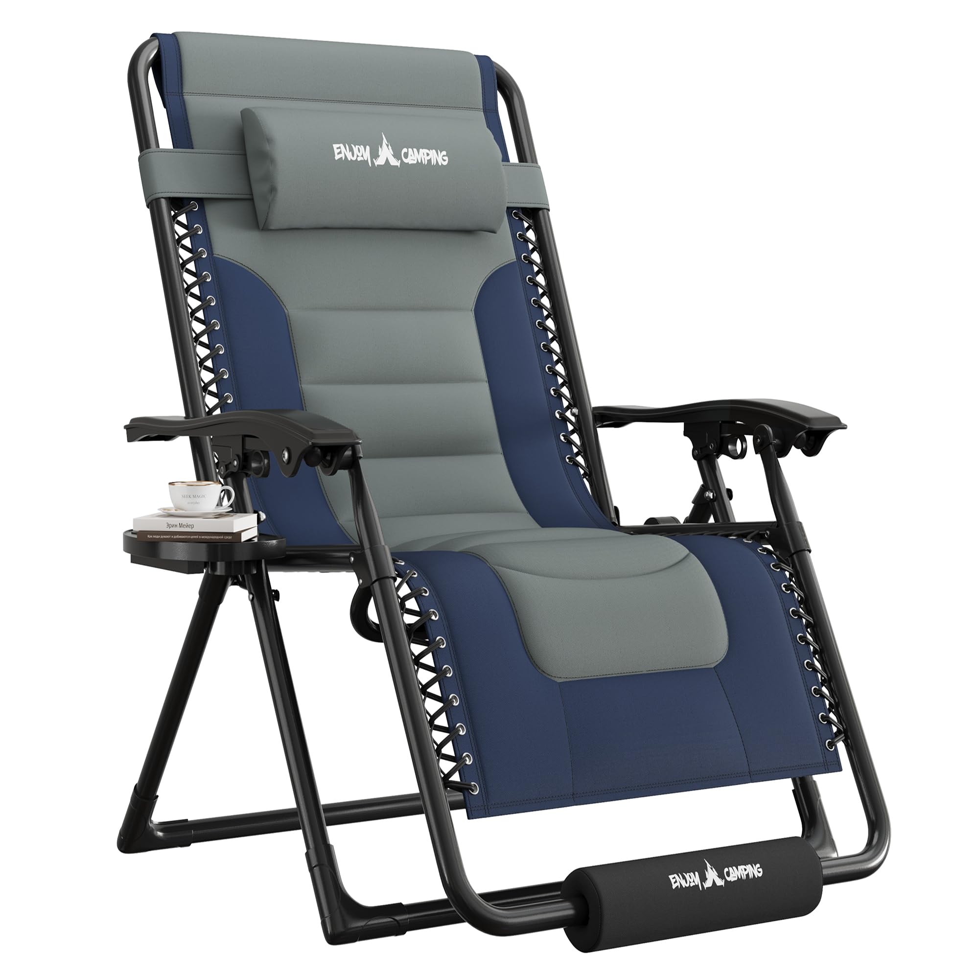 UDPATIO Zero Gravity Chair Oversized Outdoor Anti Gravity Chairs Patio Lounge Folding Adjustable Chair with Cup Holder, Foot Pad & Padded Headrest (2, Blue/Brown, 33in)