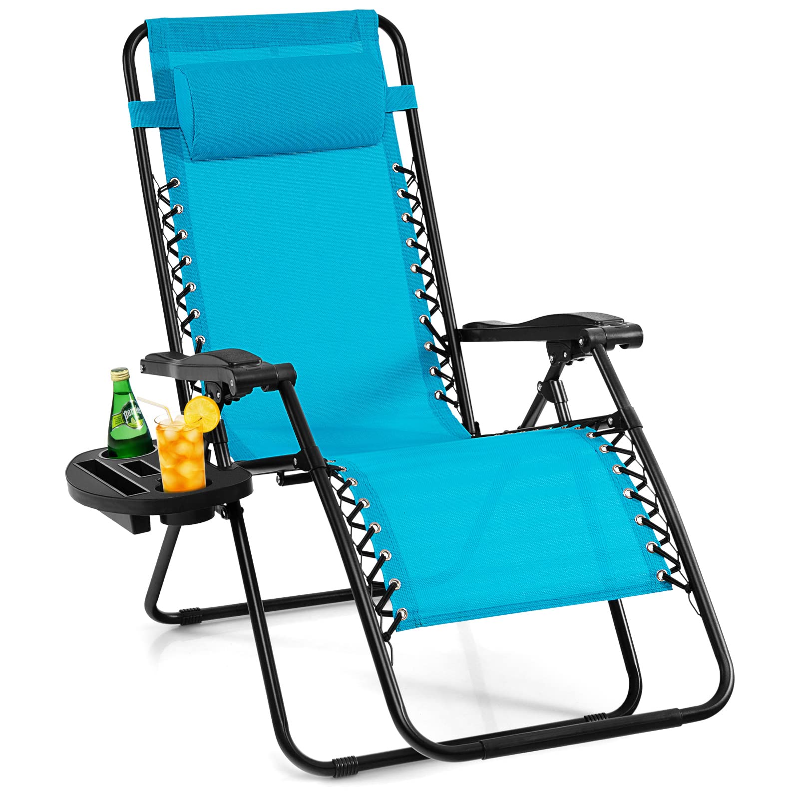 Giantex Zero Gravity Reclining Chair, Outdoor Patio Recliner with Cup Holder & Removable Pillow, Adjustable Backrest, Indoor Lounge Chair for Backyard, Garden, Poolside (Green)