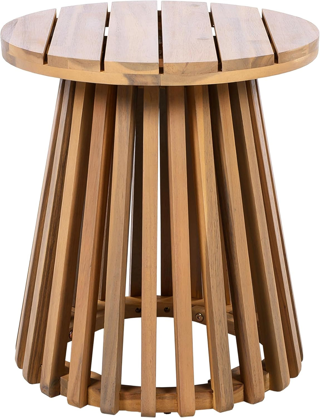 Christopher Knight Home Taki Acacia Wood Patio Coffee Table, Round Table with Unique Wooden Base for Backyard, Stylish Indoor/Outdoor Table, Easy Assembly, Space Saving Outdoor Furniture, Light Teak