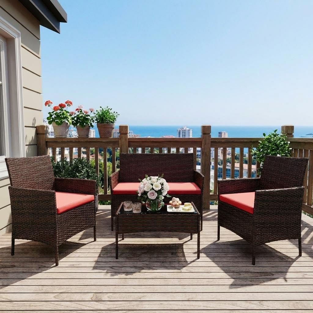 Outdoor Storage Bench with Cushion, Hand-Woven Yellow Wicker Deck Box with Backrest, Large Capacity Patio Storage Seat, Waterproof All-Weather Rattan Bench for Garden, Porch, Poolside