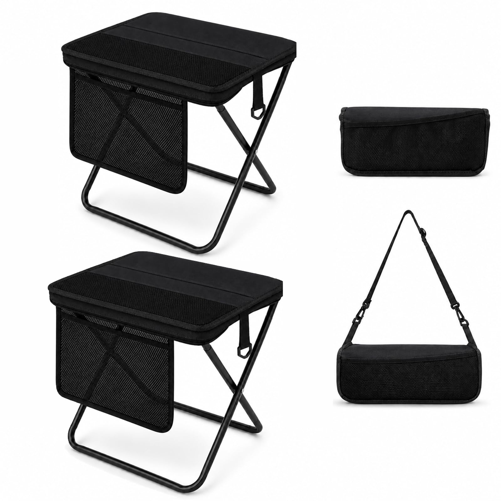 Portable Folding Stool for Adults, 2 Pack Foldable Backpack Stools with Shoulder Strap, 1.77 lb Lightweight Camping Stools, Compact Travel Seats for Fishing, Hiking, Gardening, Festivals, Khaki