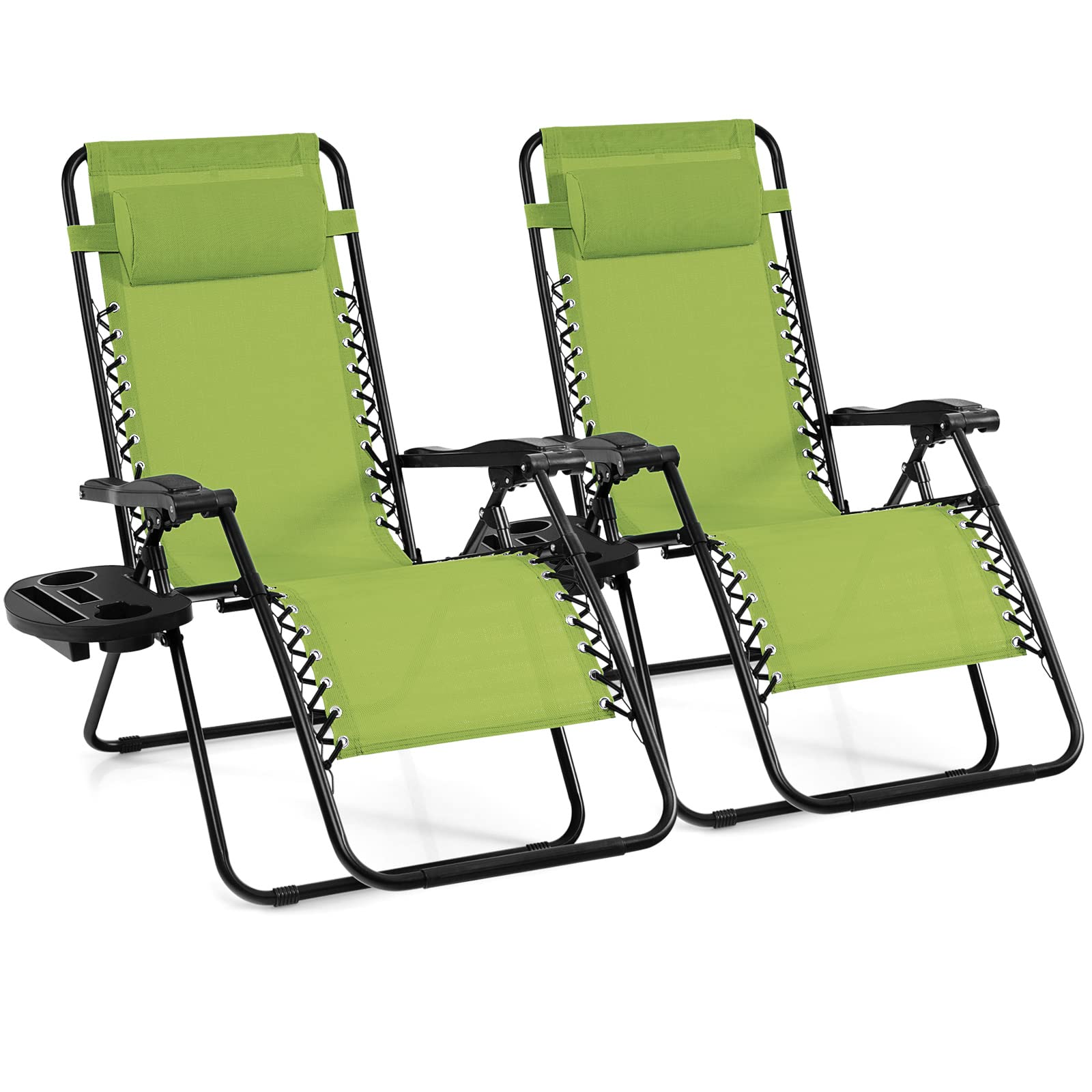 Giantex Zero Gravity Reclining Chair, Outdoor Patio Recliner with Cup Holder & Removable Pillow, Adjustable Backrest, Indoor Lounge Chair for Backyard, Garden, Poolside (Green)