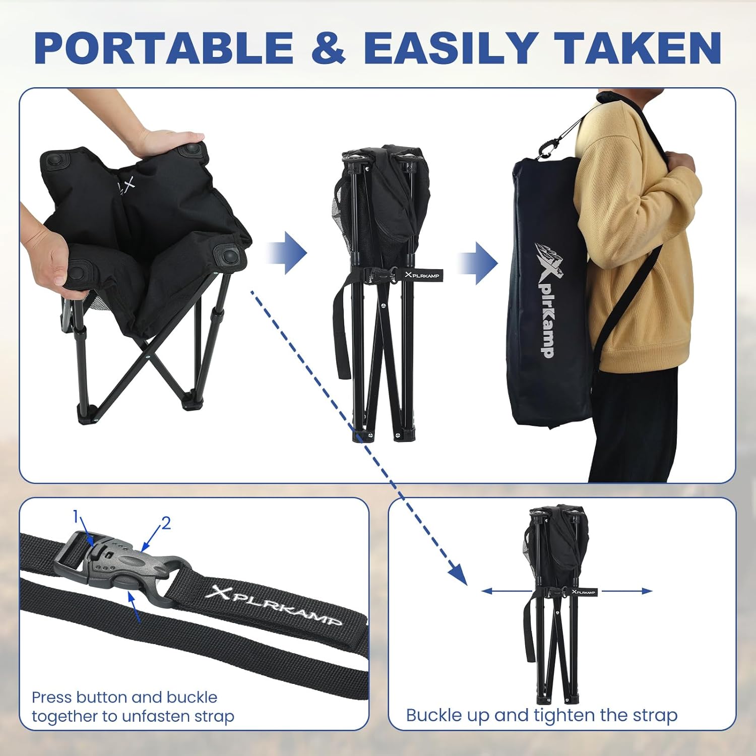 Upgraded Padded Camp Foot Rest, 18.1 Inch Oversized Camping Stool for Lawn Gardening Fishing, 500lbs Heavy Duty Camping Chairs Portable Outdoor Folding Footstool (1, Jet Black-Extra Thick)