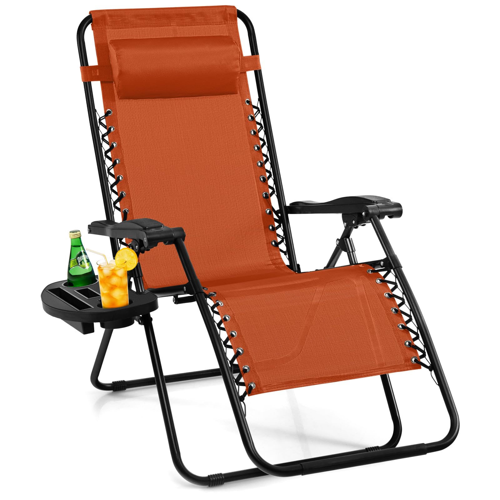 Giantex Zero Gravity Reclining Chair, Outdoor Patio Recliner with Cup Holder & Removable Pillow, Adjustable Backrest, Indoor Lounge Chair for Backyard, Garden, Poolside (Green)