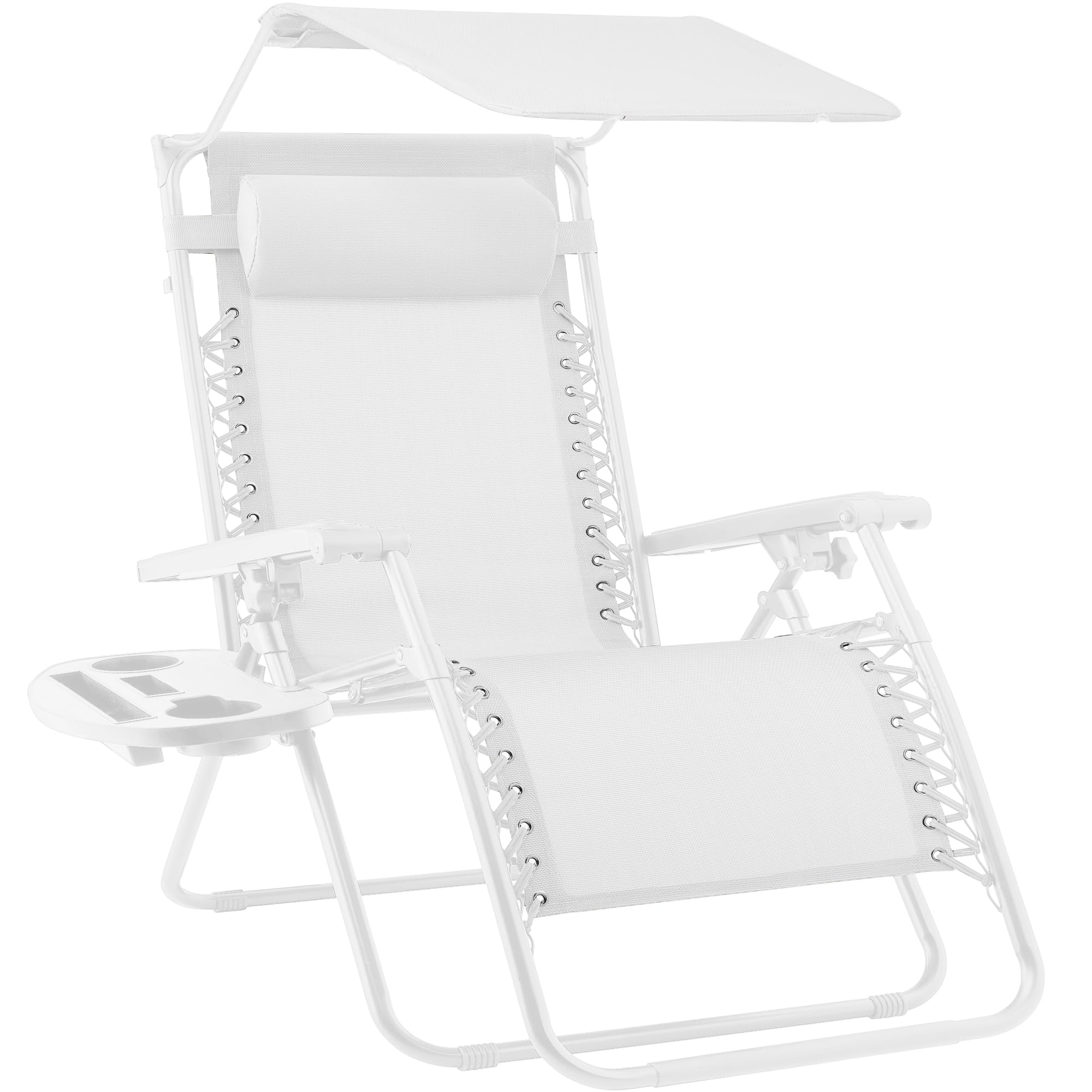 Best Choice Products Folding Zero Gravity Outdoor Recliner Patio Lounge Chair w/Adjustable Canopy Shade, Headrest, Side Accessory Tray, Textilene Mesh - Sage Green