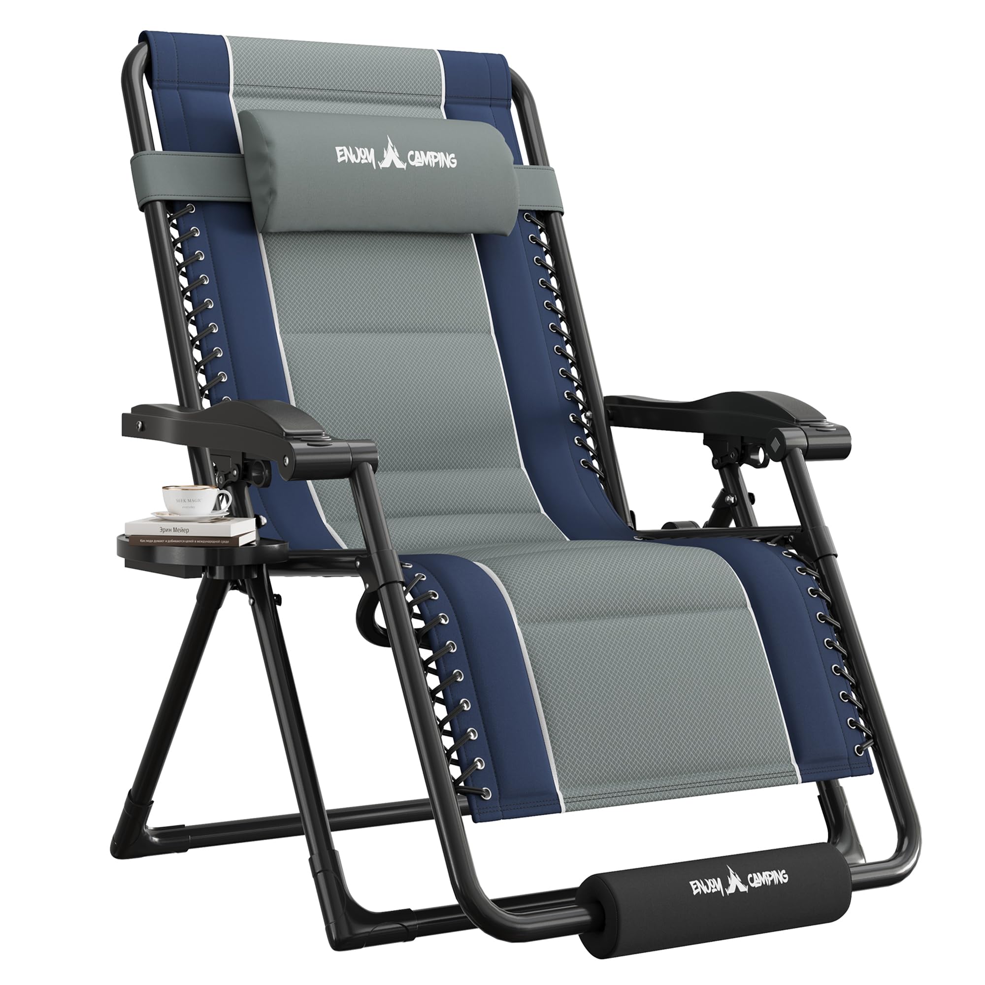UDPATIO Zero Gravity Chair Oversized Outdoor Anti Gravity Chairs Patio Lounge Folding Adjustable Chair with Cup Holder, Foot Pad & Padded Headrest (2, Blue/Brown, 33in)