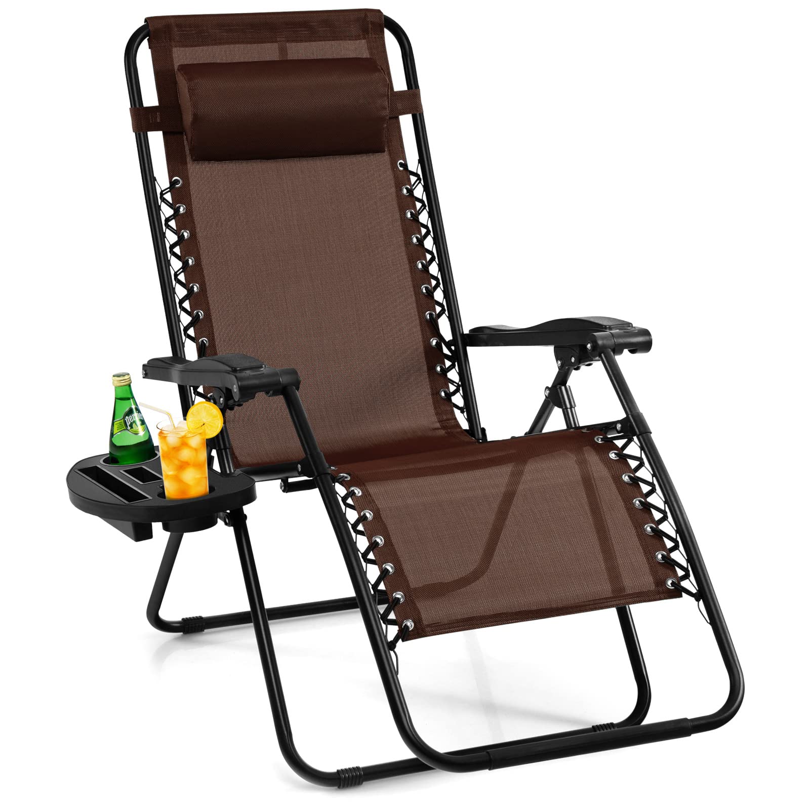 Giantex Zero Gravity Reclining Chair, Outdoor Patio Recliner with Cup Holder & Removable Pillow, Adjustable Backrest, Indoor Lounge Chair for Backyard, Garden, Poolside (Green)