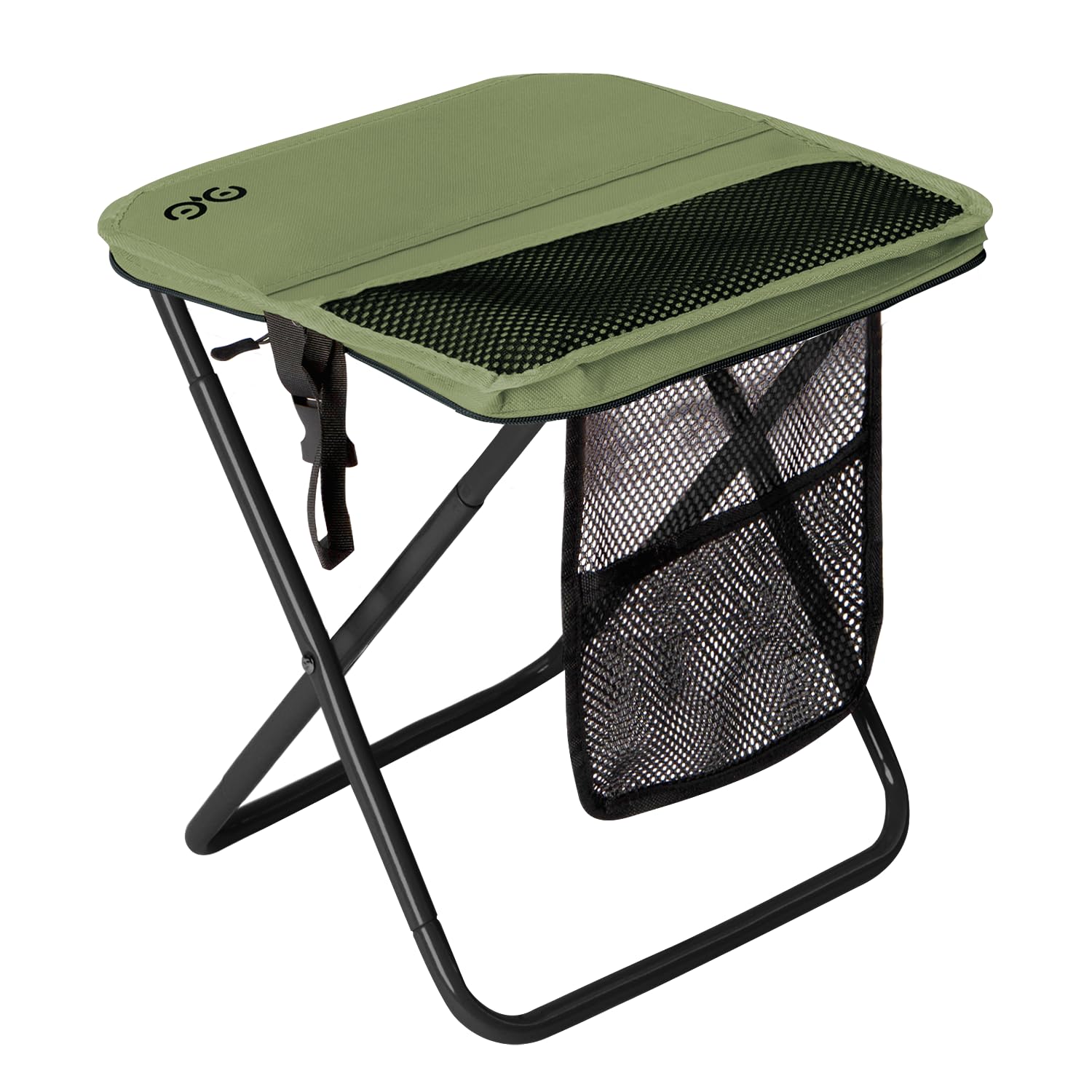 CAMDOOR Portable Collapsible Stool, 16″Folding Stool with 3 Side Pockets and Shoulder Strap, Extra Large Camping Chair Supports 400 lbs, Ultralight Portable Seat for Outdoor, Hiking, Fishing (Green)