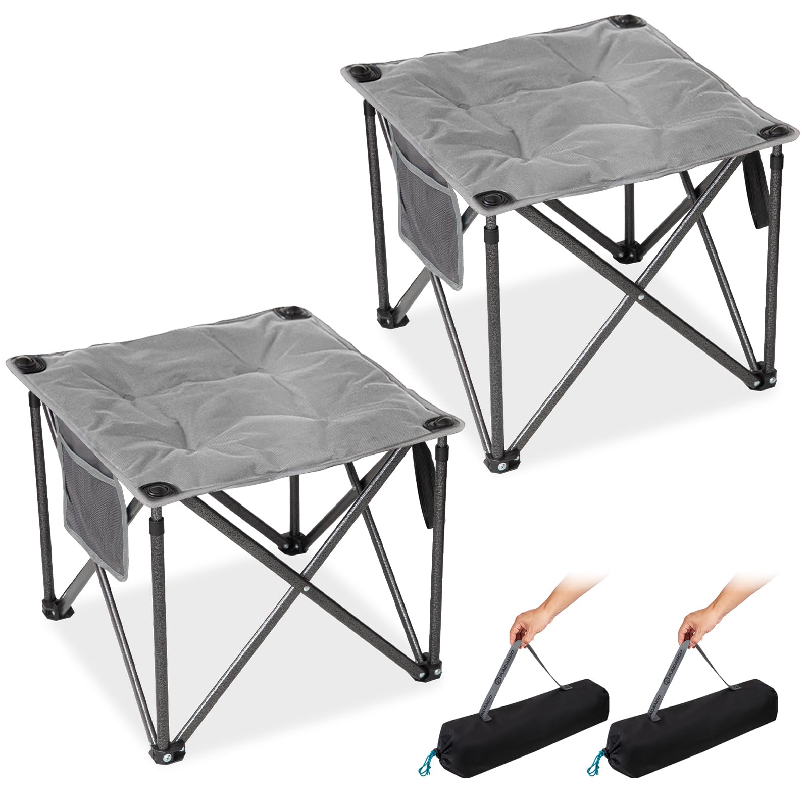 FUNDANGO Folding Camping Stool, 18.1 Inch Oversized Foot Stools 330 Lbs Heavy Duty Portable Padded Seat Anti-Slip Foots & Carry Bag for Fishing Outdoor Lawn Travel (Black)
