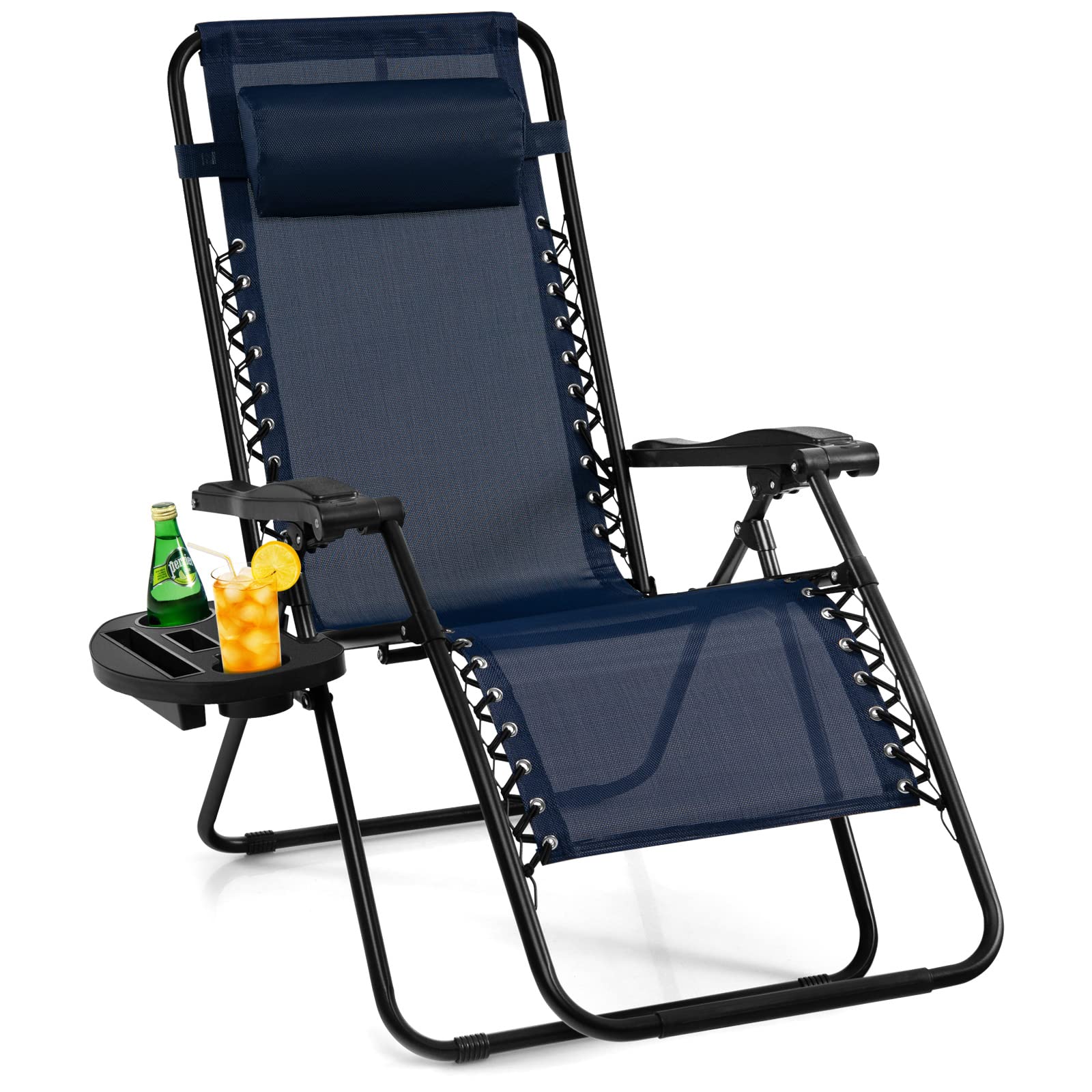 Giantex Zero Gravity Reclining Chair, Outdoor Patio Recliner with Cup Holder & Removable Pillow, Adjustable Backrest, Indoor Lounge Chair for Backyard, Garden, Poolside (Green)