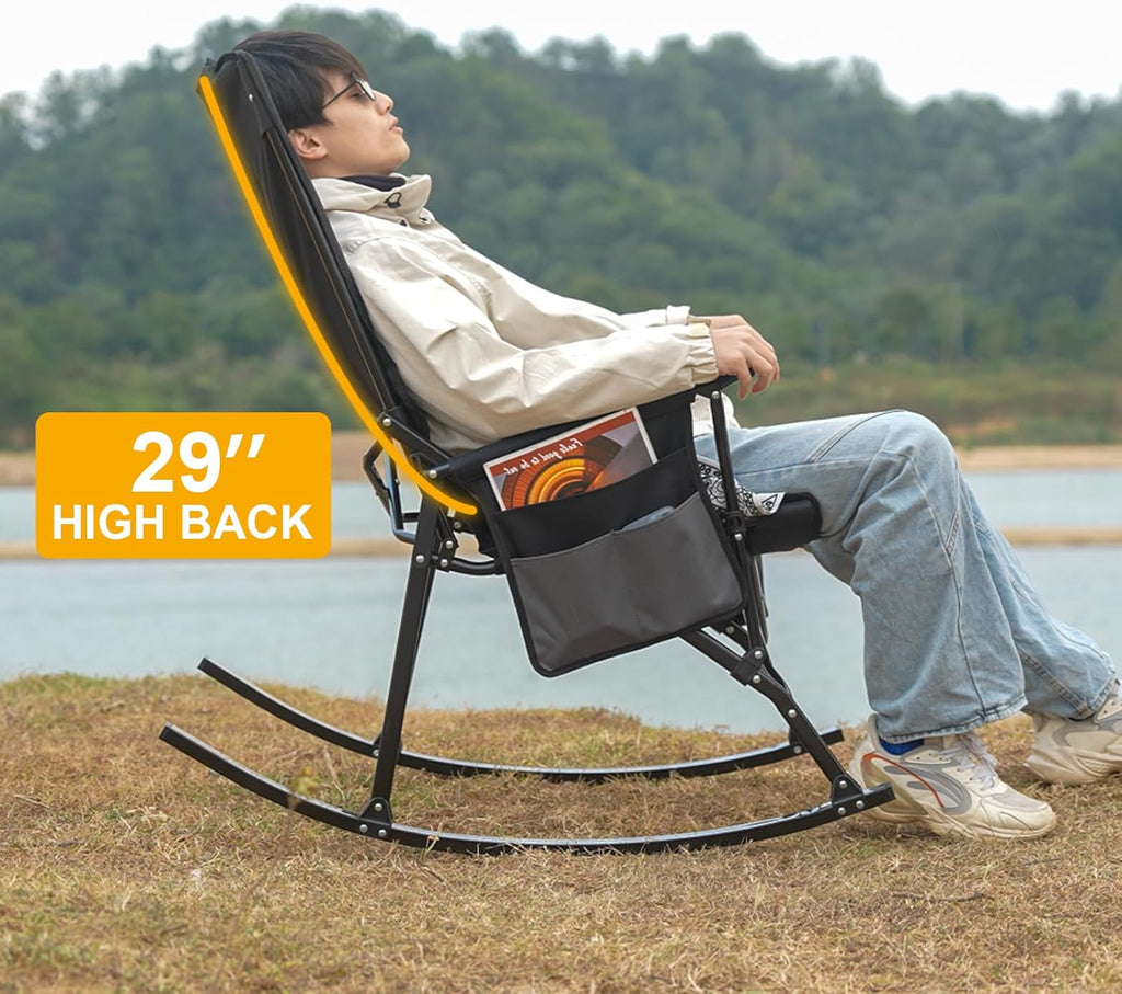 Romswi 2PCS Folding Rocking Camping Chair for Adults, Heavy Duty XL Padded Rocker with High Back, Portable Outdoor Rocking Chair for Patio, Lawn, Garden, Beach Up tp 400 lbs, Blue