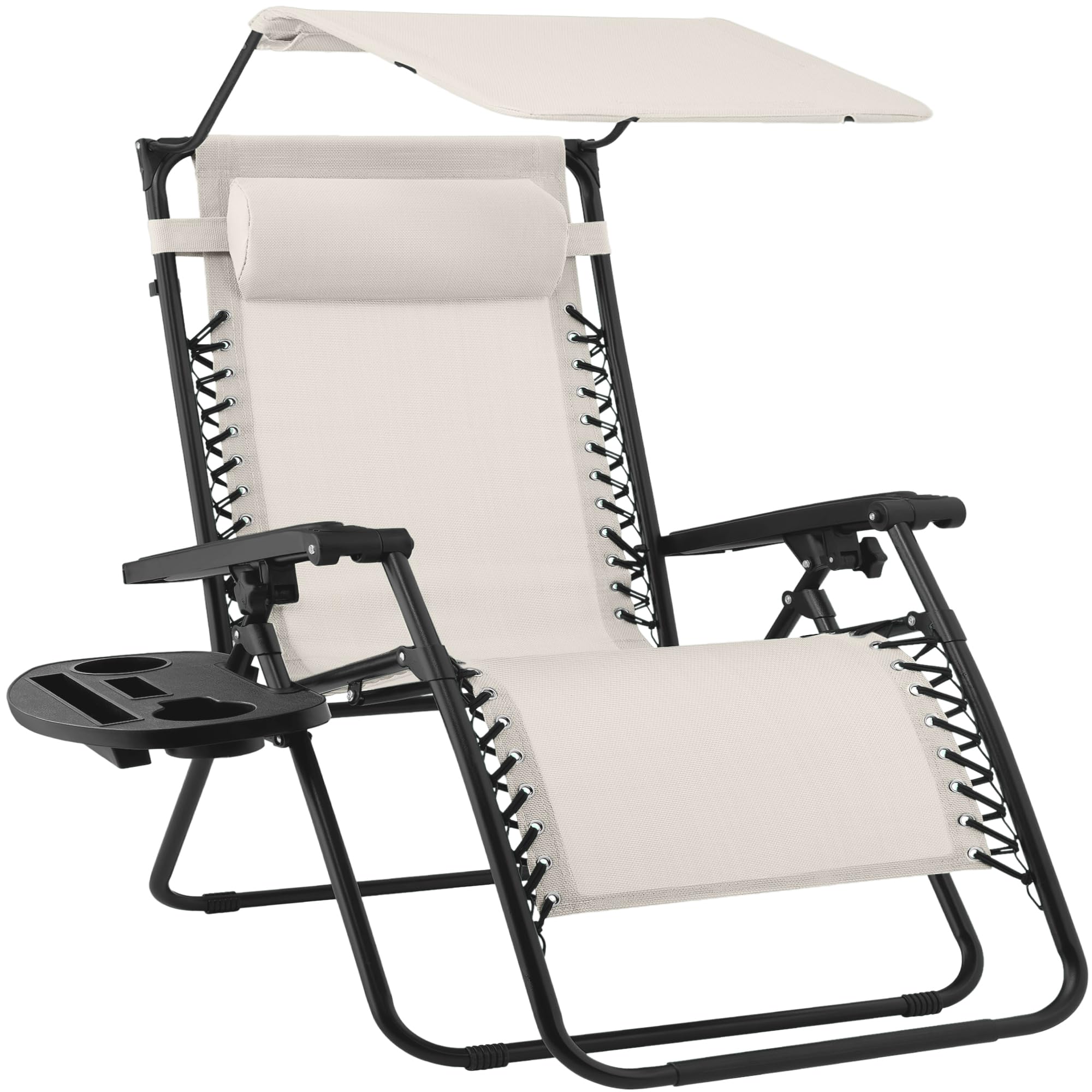 Best Choice Products Folding Zero Gravity Outdoor Recliner Patio Lounge Chair w/Adjustable Canopy Shade, Headrest, Side Accessory Tray, Textilene Mesh - Sage Green