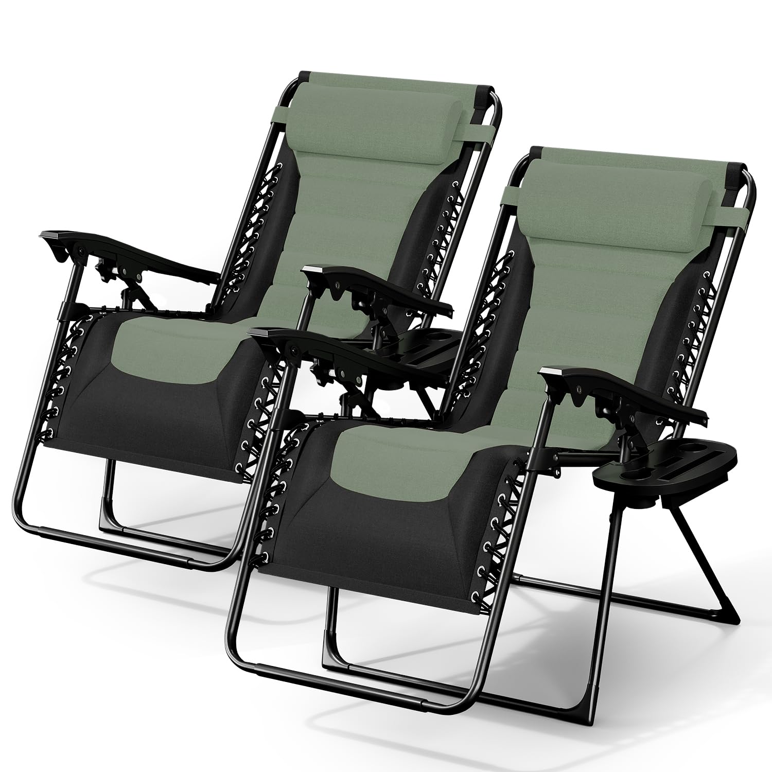 Nestl Outdoor Padded Zero Gravity Chair, Patio Lounge Chair Outdoor Recliner, Oversized Anti Gravity Lounger with Adjustable Headrest and Cup Holder, Foldable for Camping, Yard - Black/Grey