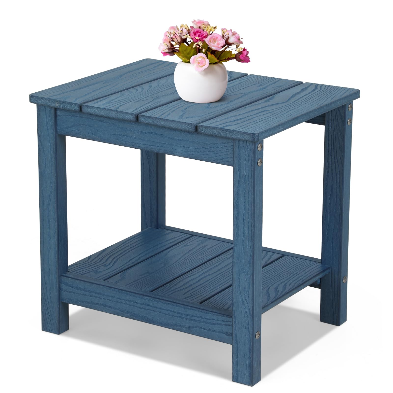 Stoog All-Weather Outdoor Coffee Table, HIPS Patio Coffee Tables for Outdoor, Modern Rectangle End Table for Backyard, Porch, Garden, Pool & Deck, Teak